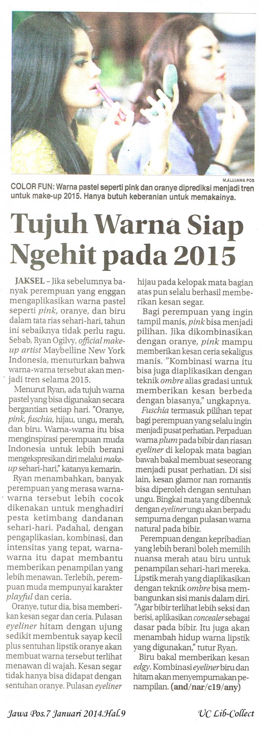 Tujuh Warna Siap Ngehit pada 2015. Jawa Pos.7 Januari 2014.Hal.9