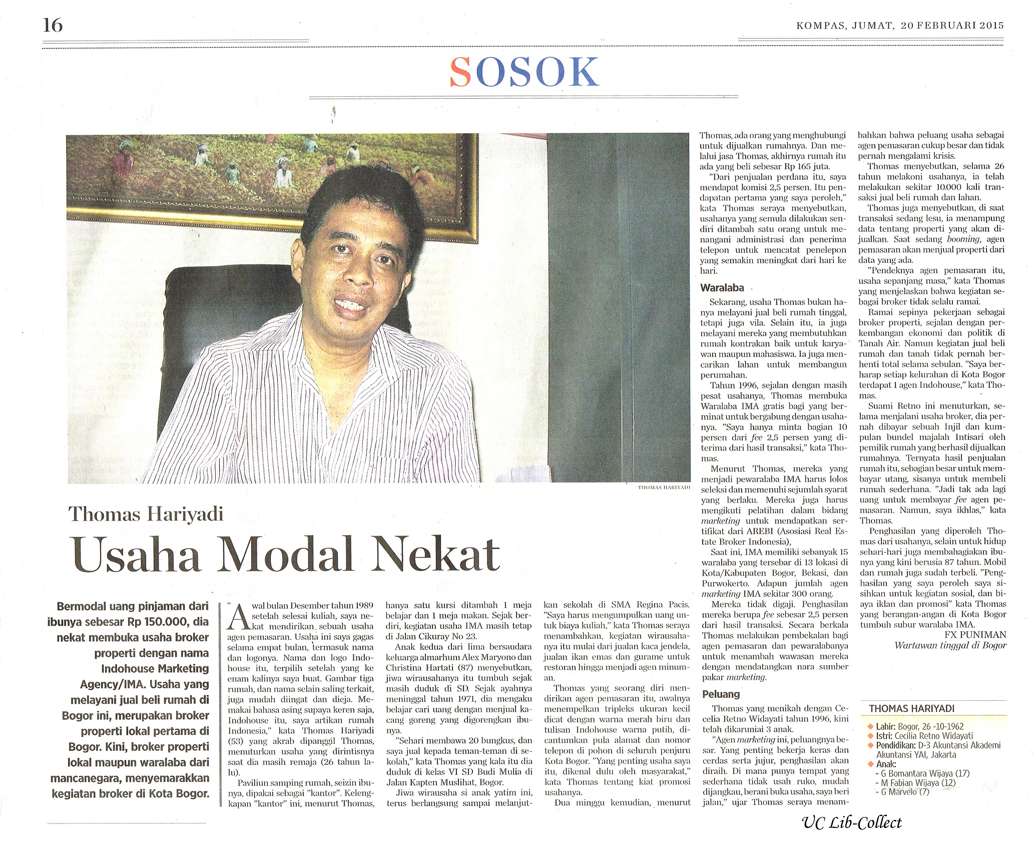 Usaha Modal Nekat. Kompas.20 Februari 2015.Hal.16