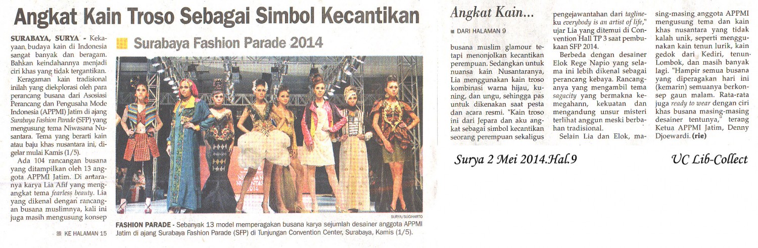 Angkat Kain Troso Sebagai Simbol Kecantikan.Surya 2 Mei 2014.Hal.9