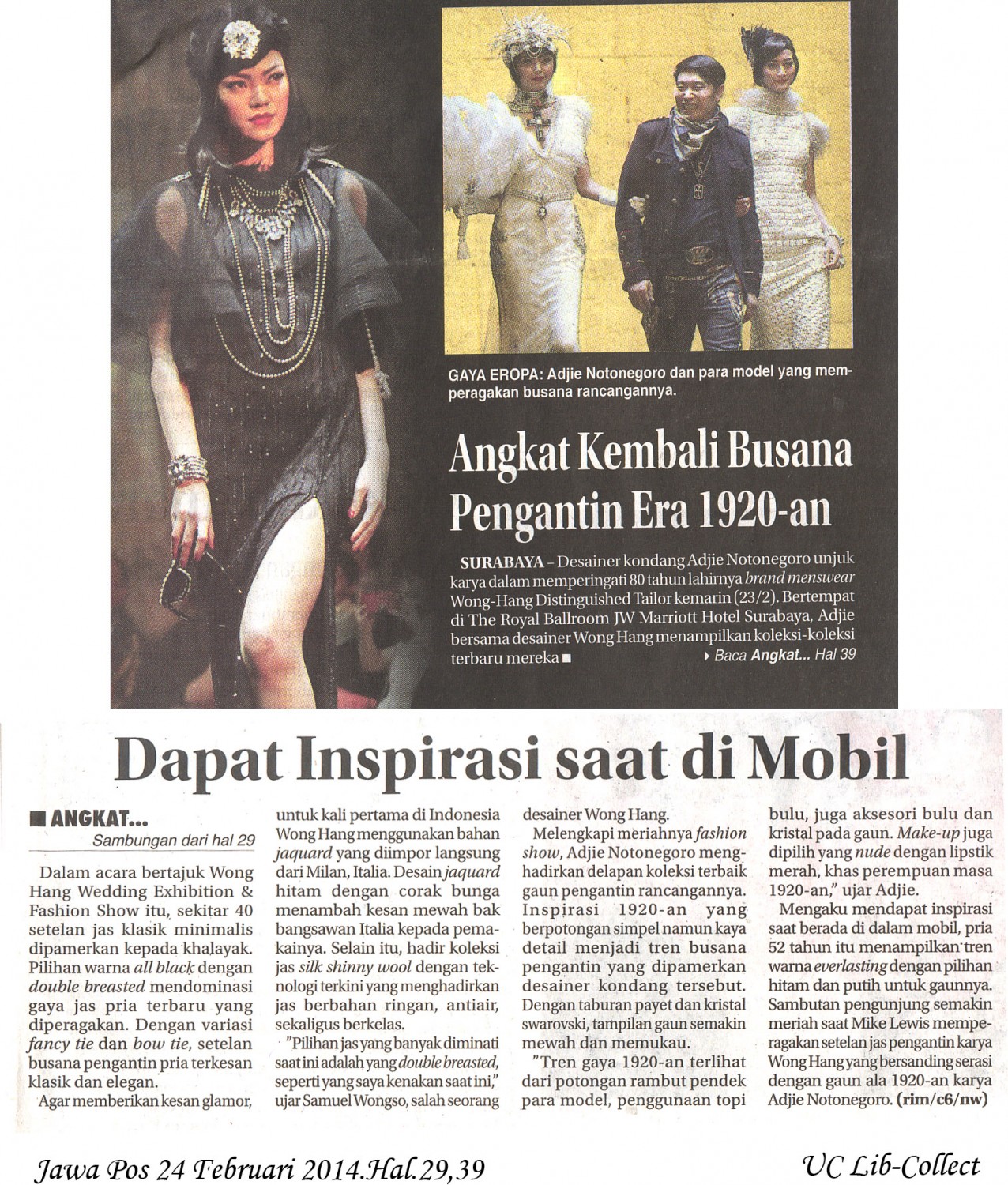 Angkat Kembali Busana Pengantin Era 1920-an.Jawa Pos. 24 Februari 2014.Hal.29,39