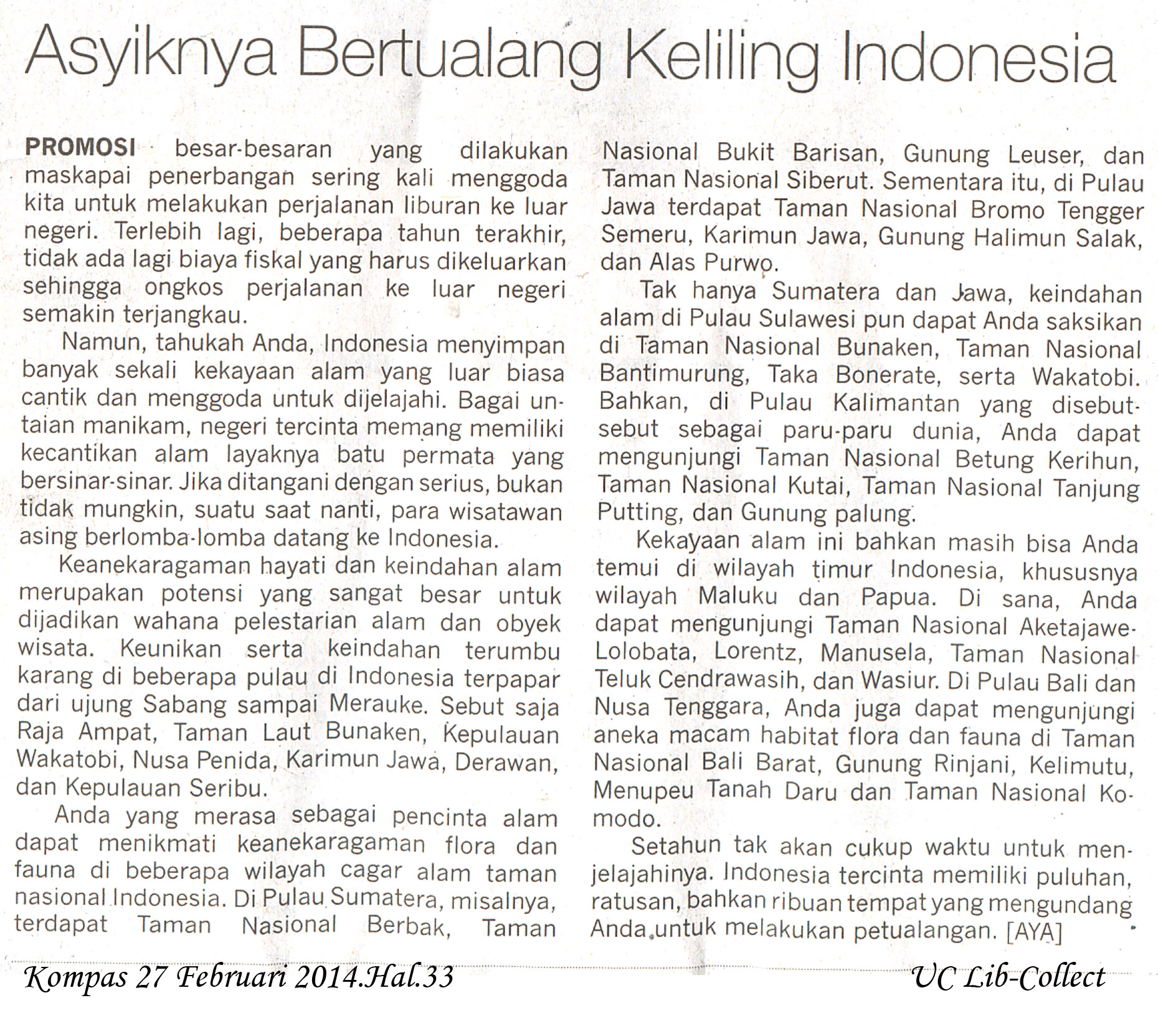 Asyiknya Bertualang Keliling Indonesia Kompas 27 Februari 2014 Hal 33