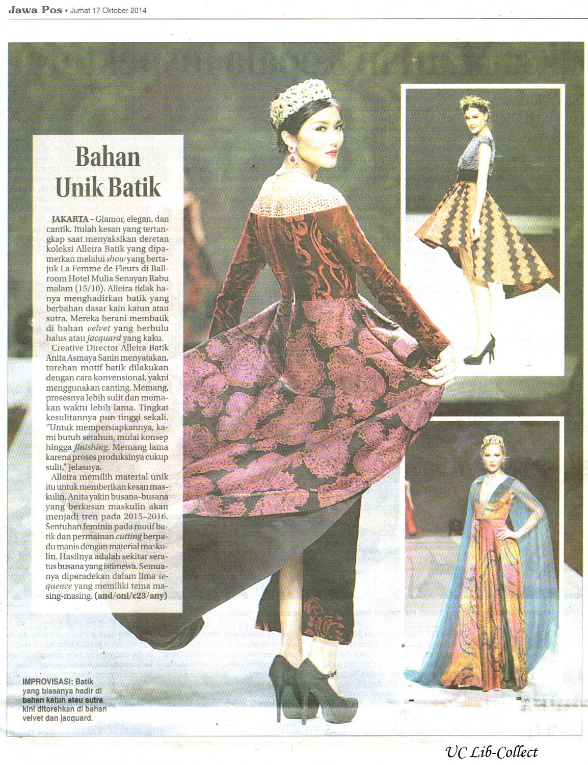 Bahan Unik Batik.Jawa Pos.17 Oktober 2014.Hal.13