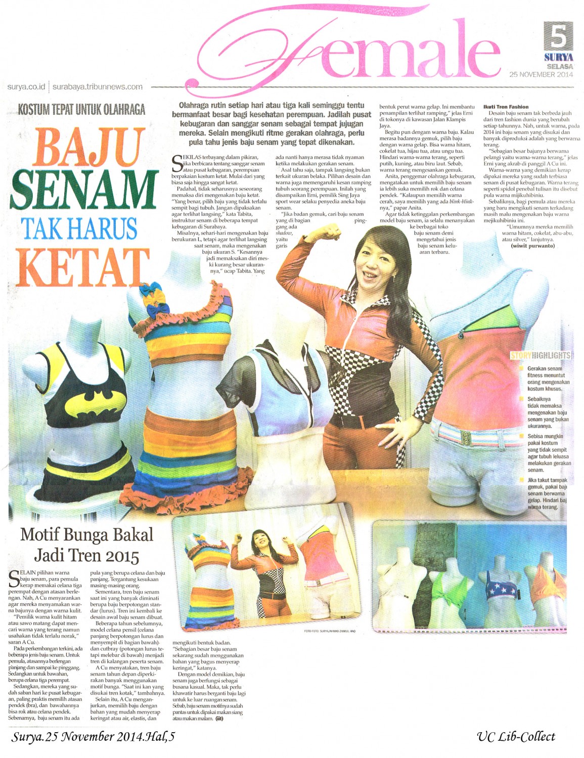 Baju Senam Tak harus Ketat.Surya.25 November 2014.Hal,5