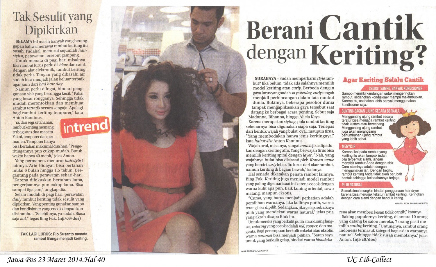 Berani Cantik dengan keriting.Jawa Pos 23 Maret 2014.Hal.40