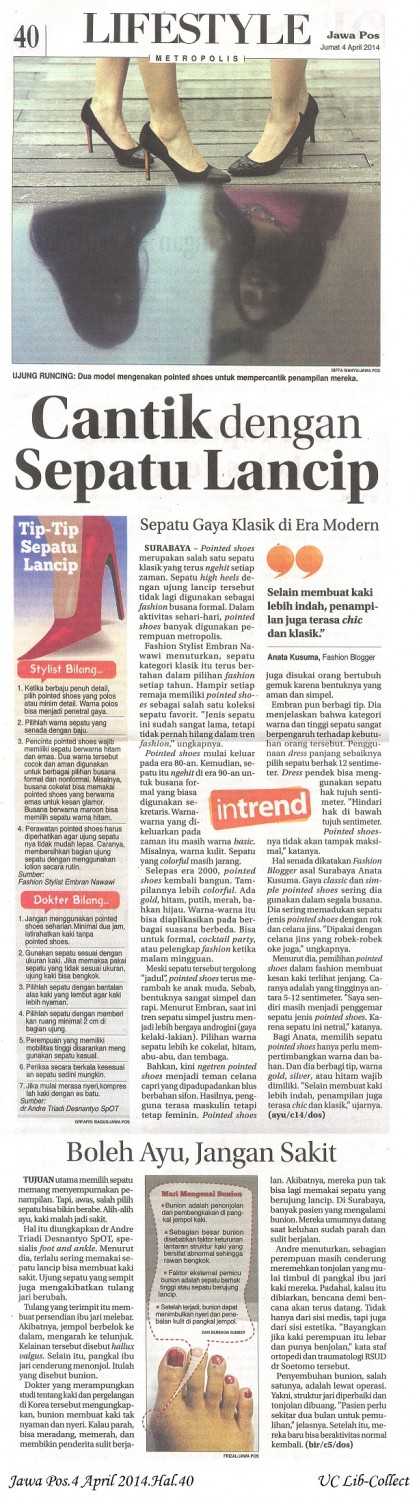Cantik dengan Sepatu Lancip.Jawa Pos.4 April 2014.Hal.40