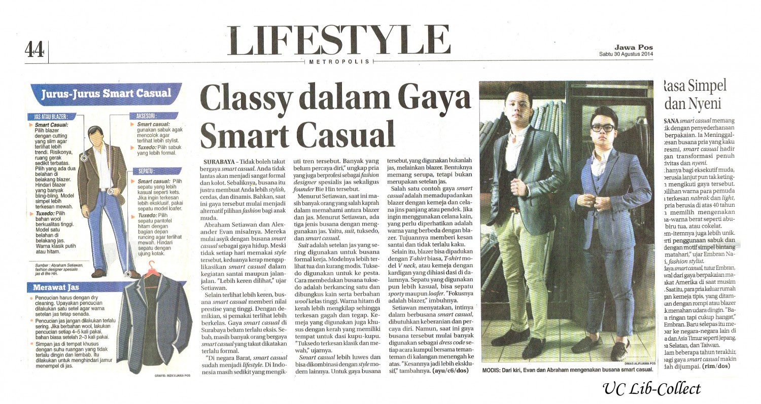 Classy dalam Gaya Smart Casual. Jawa Pos.30 Agustus 2014.Hal.44