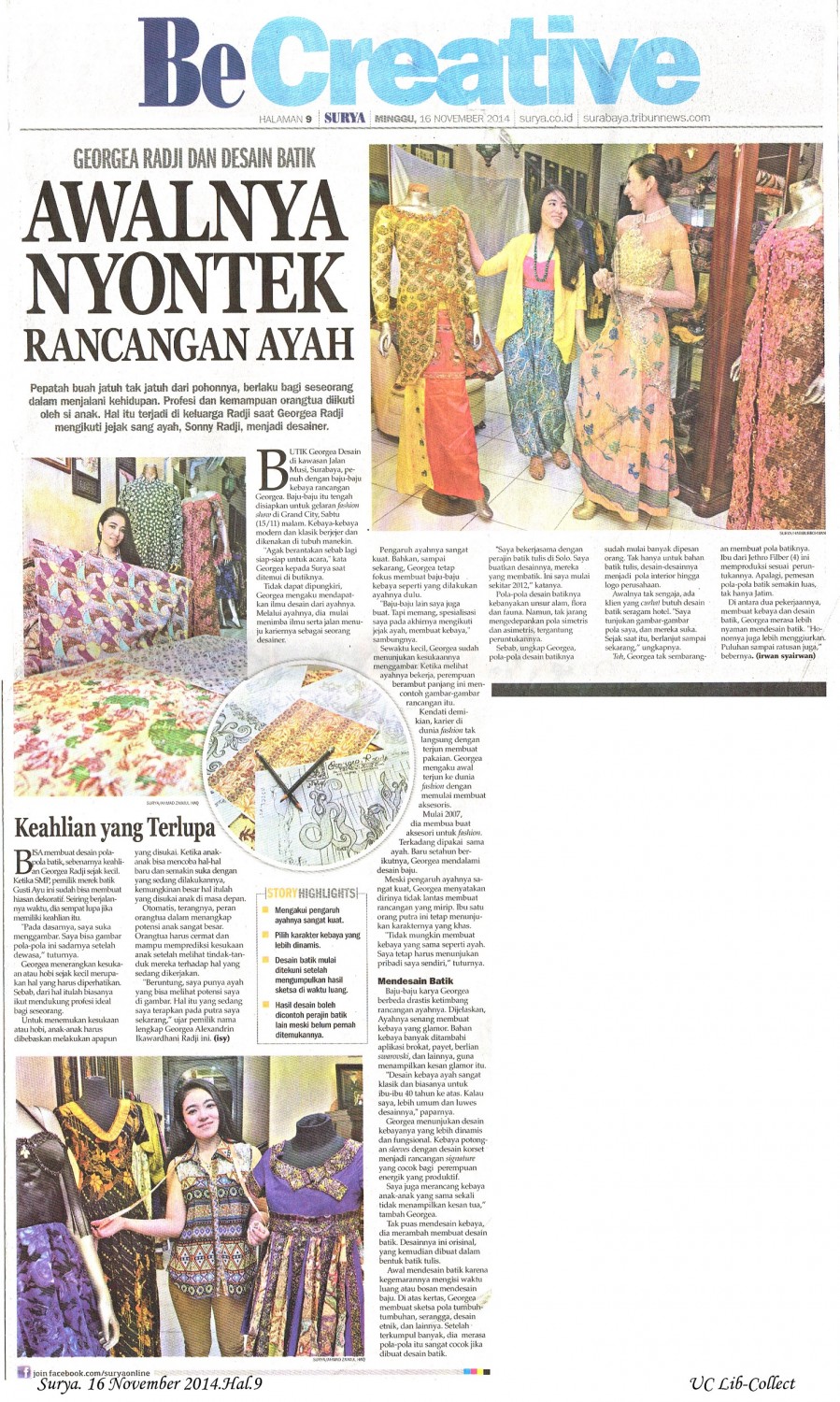 Georgea Radji da Desain Batik. Surya. 16 November 2014.Hal.9
