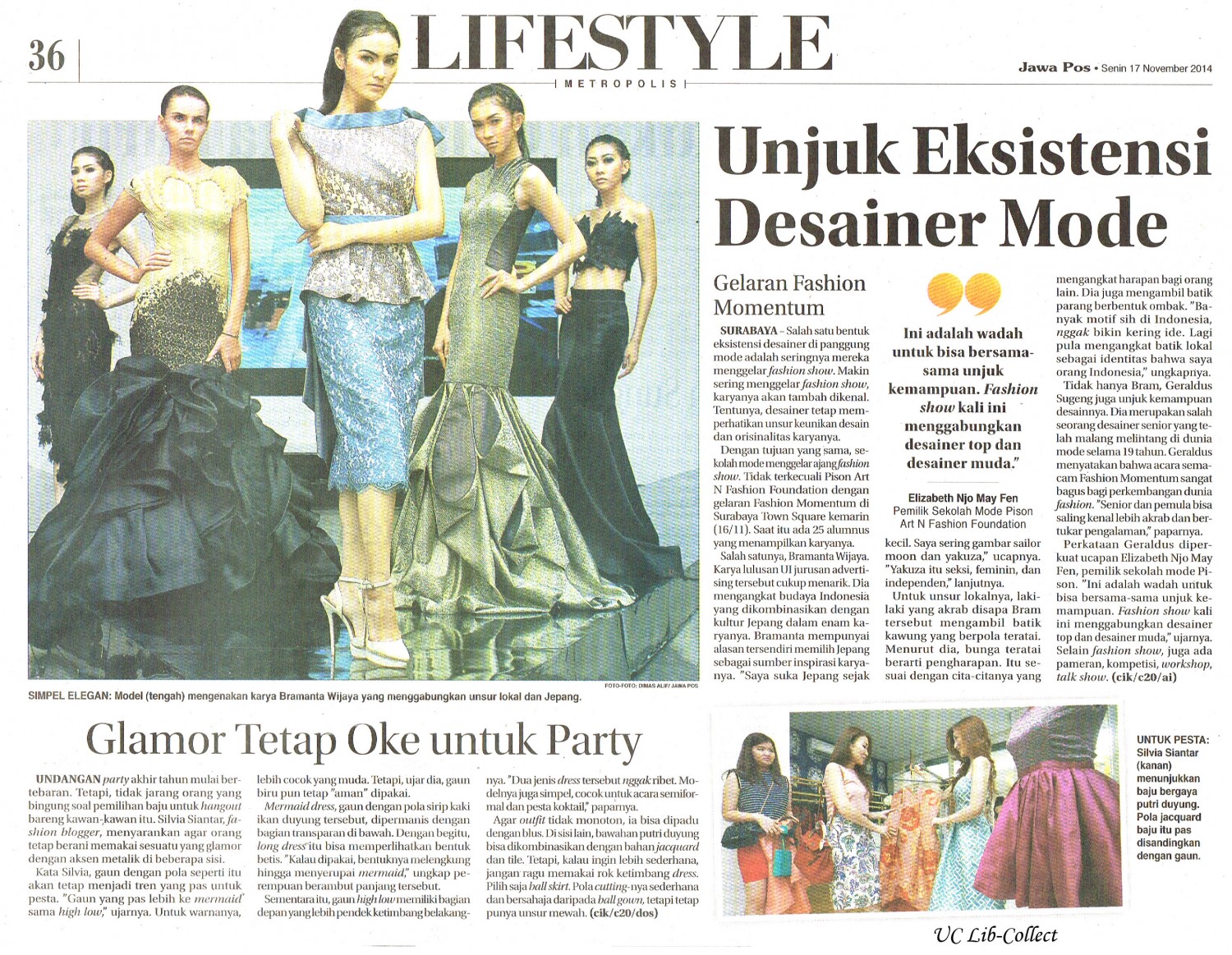Glamor Tetap Oke Untuk Party. Jawa Pos.17 November 2014.Hal.36