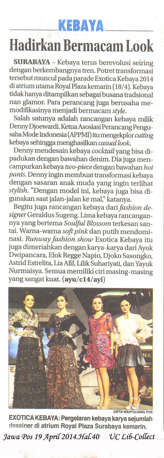 Hadirkan Bermacam Look.Jawa Pos.19 April 2014.Hal.40