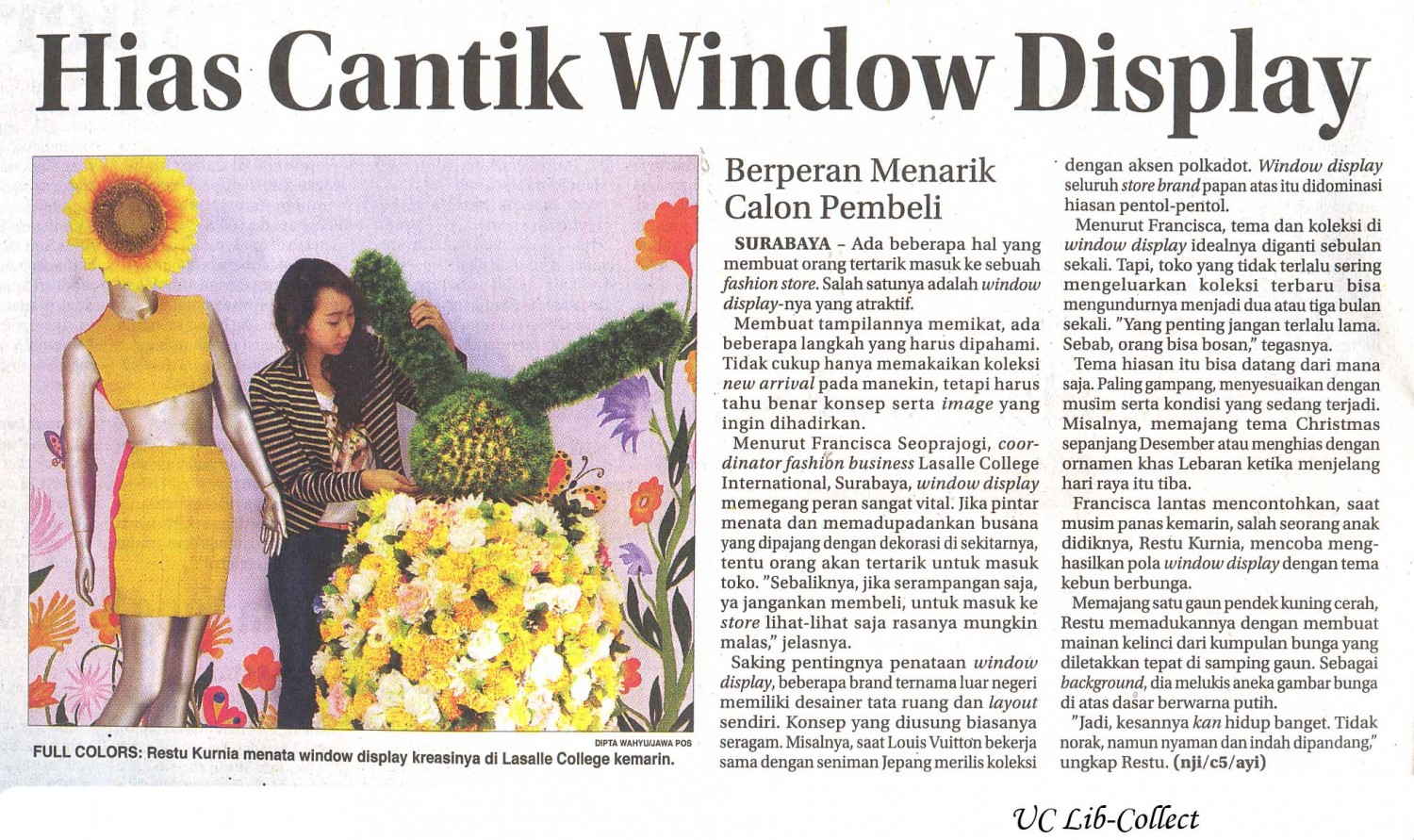 Hias Cantik Window Display. Jawa Pos 7 Januari 2014.Hal.40