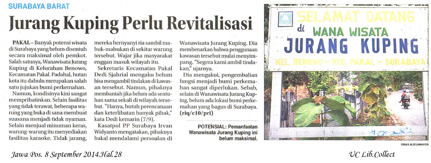 Jurang Kuping Perlu Revitalisasi. Jawa Pos. 8 September 2014.Hal.28