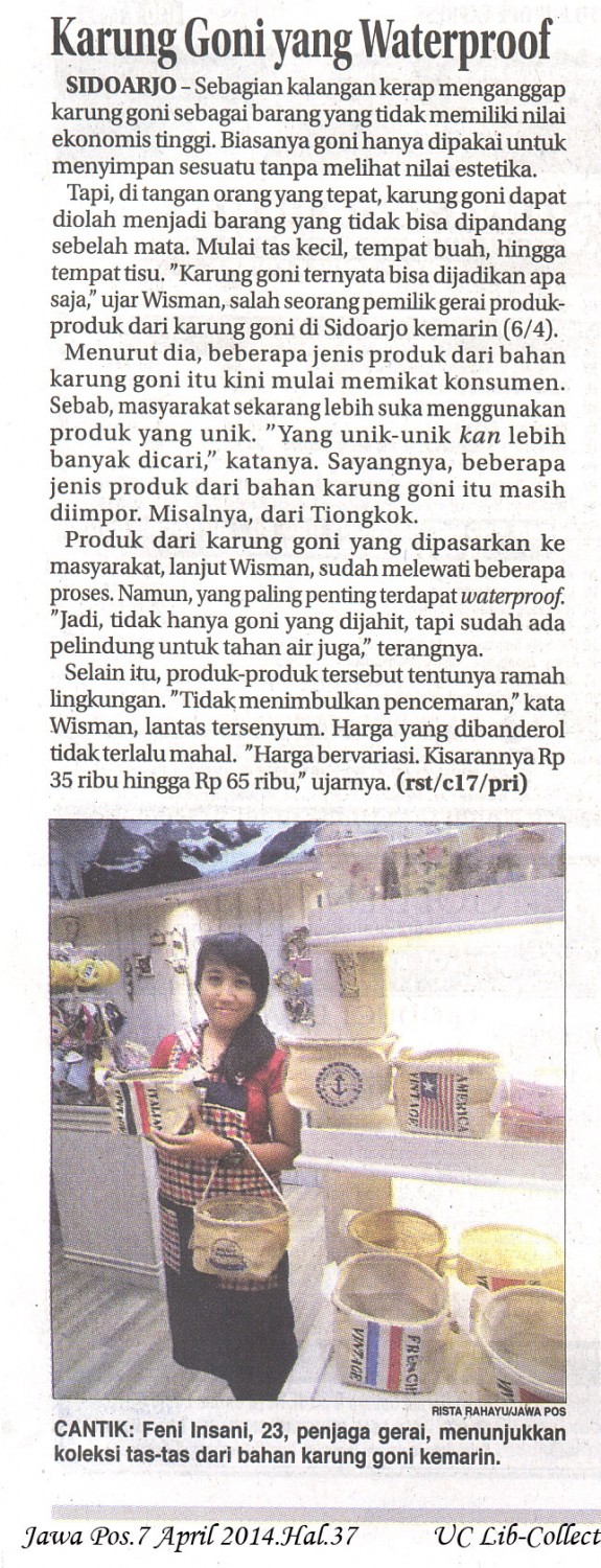 Karung Goni yang Waterproof.Jawa Pos 7 April 2014.Hal.37