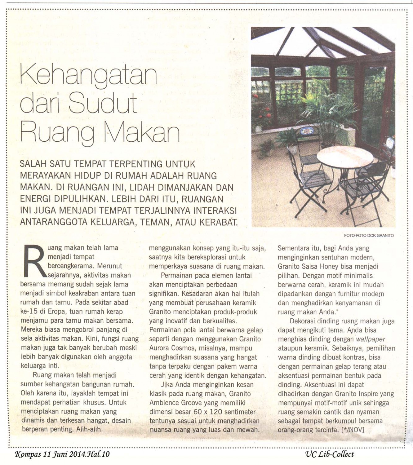 Kehangatan dari Sudut Ruang Makan.Kompas.11 Juni 2014.Hal.10