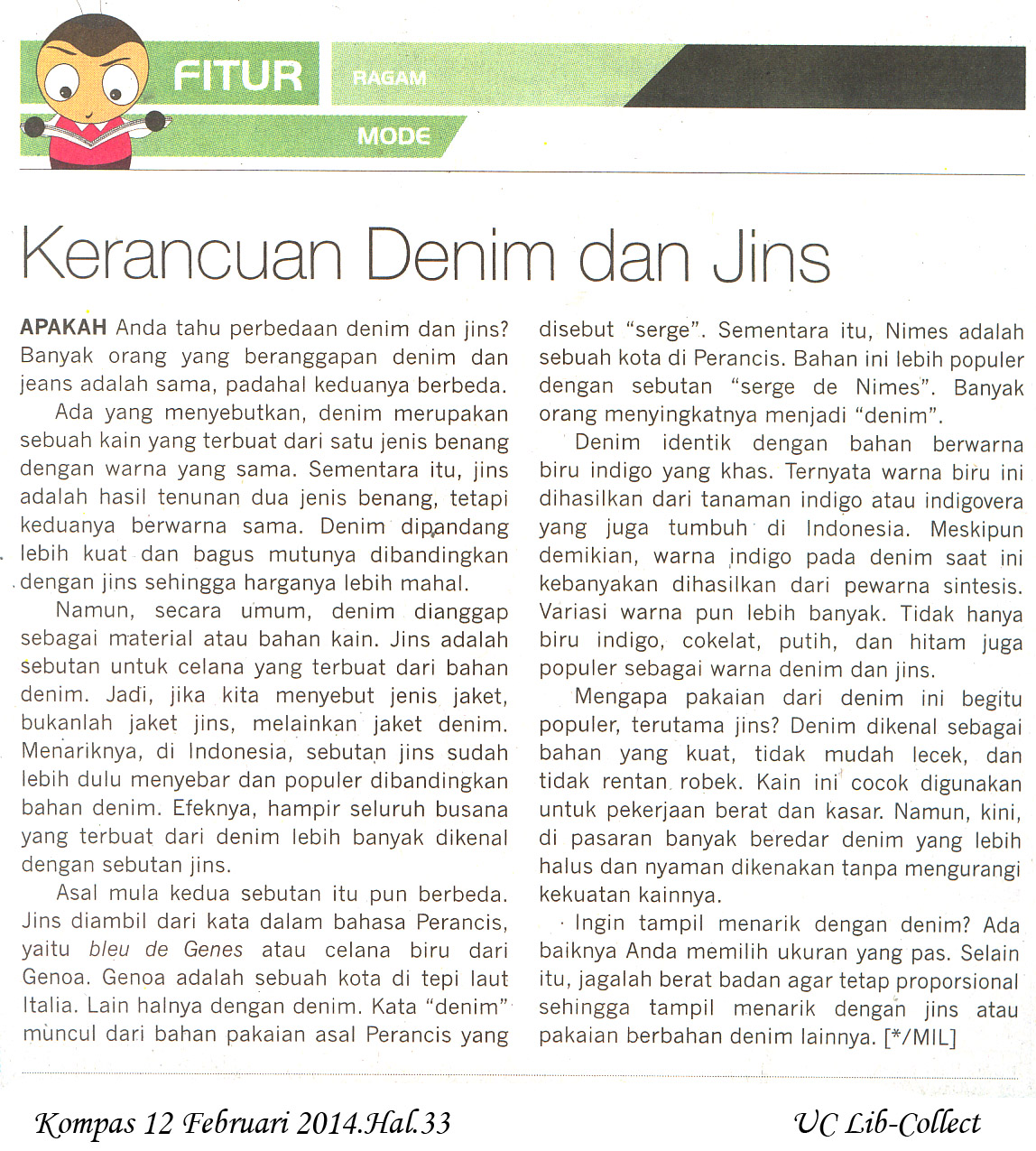 Kerancuan Denim dan Jins.Kompas 12 Februari 2014.Hal.33