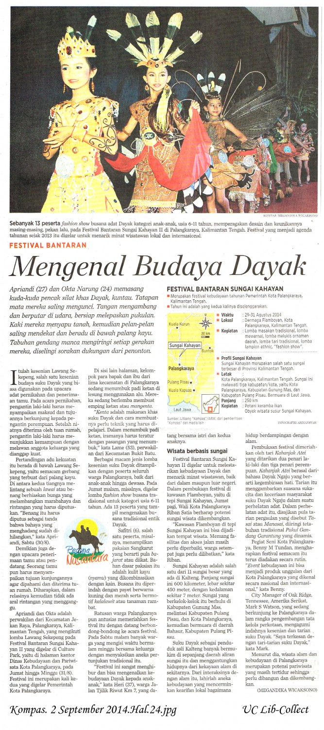 Mengenal Budaya Dayak. Kompas. 2 September 2014.Hal.24