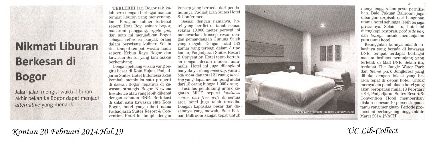 Nikmati Liburan Berkesan di Bogor.Kontan 20 Februari 2014.Hal.19