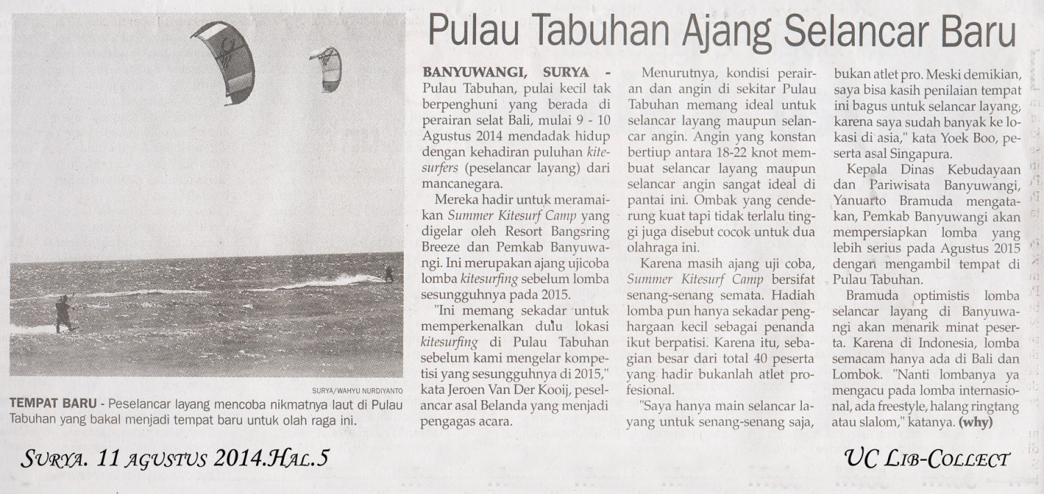 Pulau Tabuhan Ajang Selancar Baru.Surya.11 Agustus 2014.Hal.5
