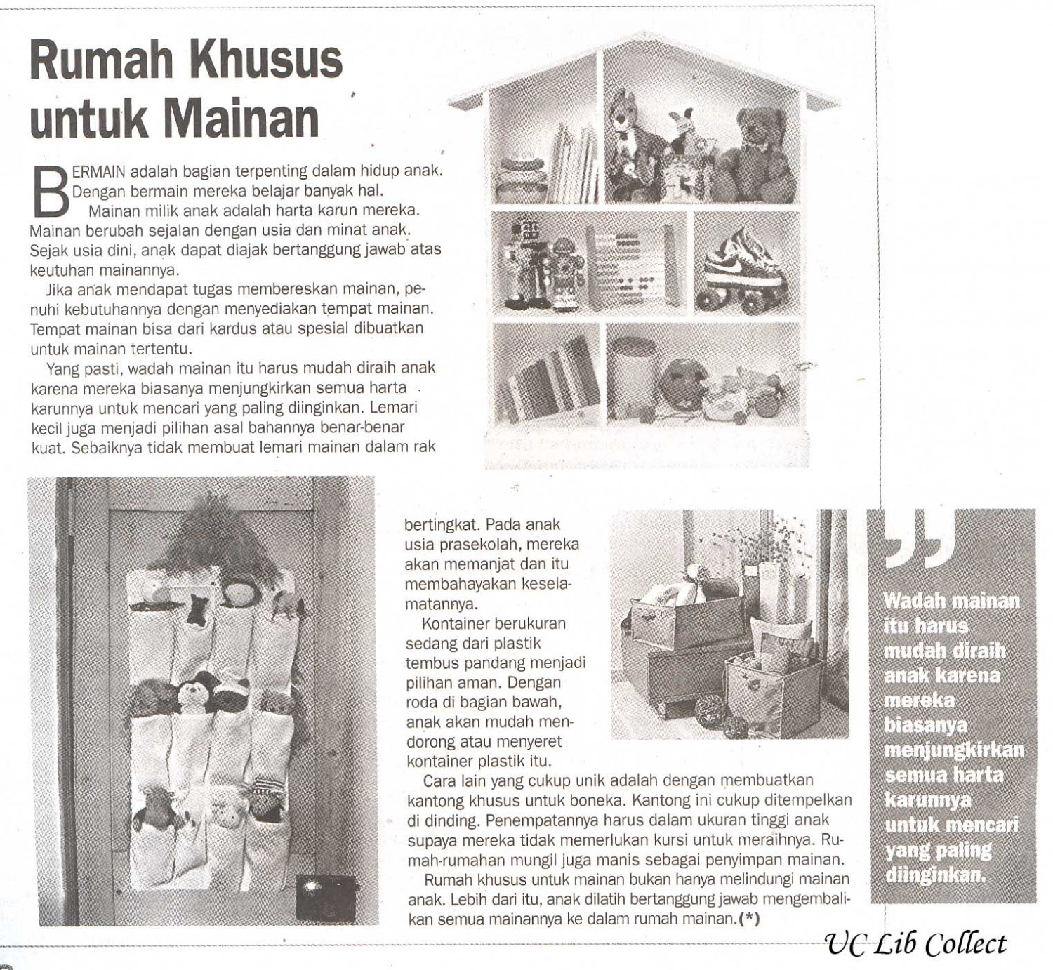Rumah Khusus untuk Mainan.Surya 19 Januari 2014.Hal.17