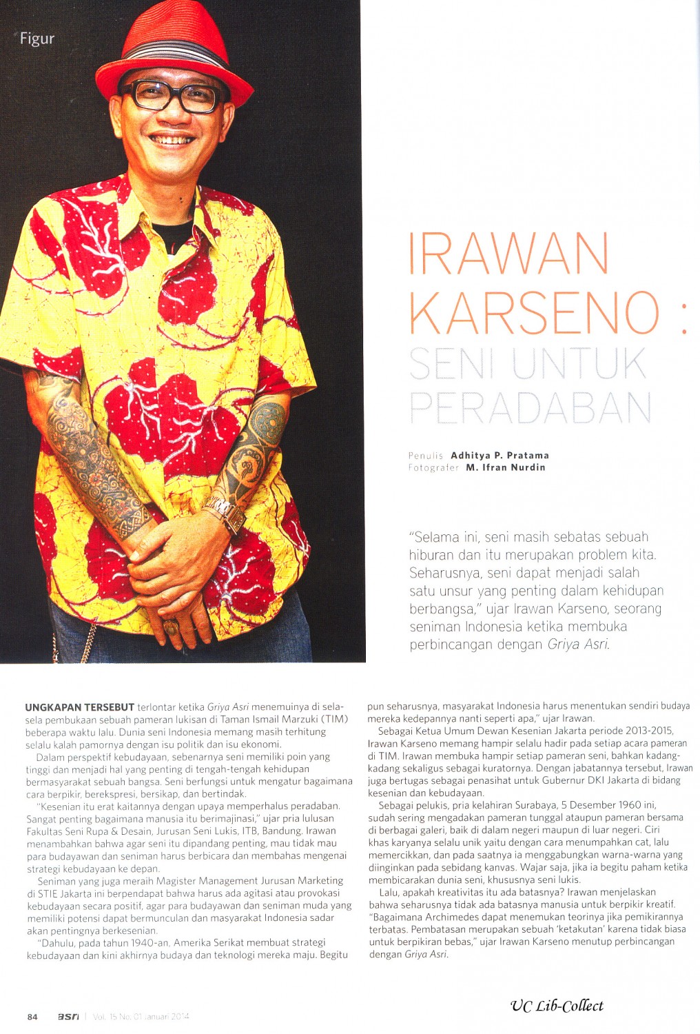 Seni Untuk Peradaban.Griya Asri.Vol.15 No.01.Januari 2014.Hal.84