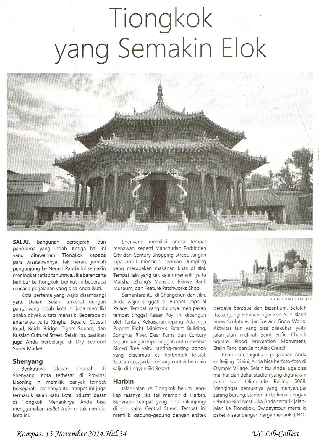 Tiongkok Semakin Elok. Kompas. 13 November 2014.Hal.34