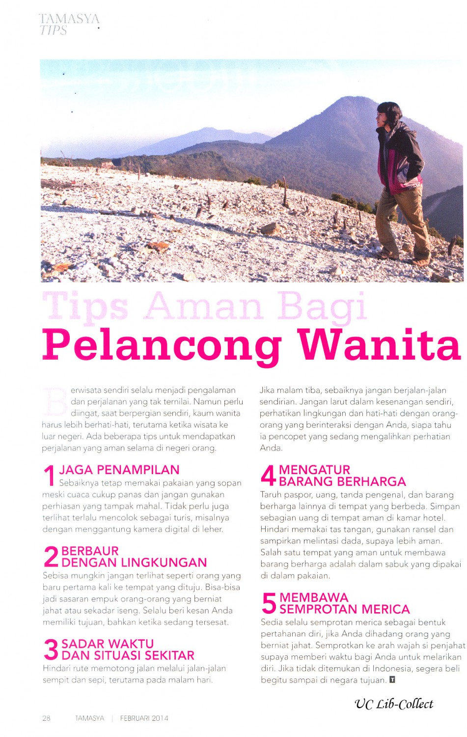 Tips aman Bagi Pelancong Wanita.Tamasya.Februari 2014