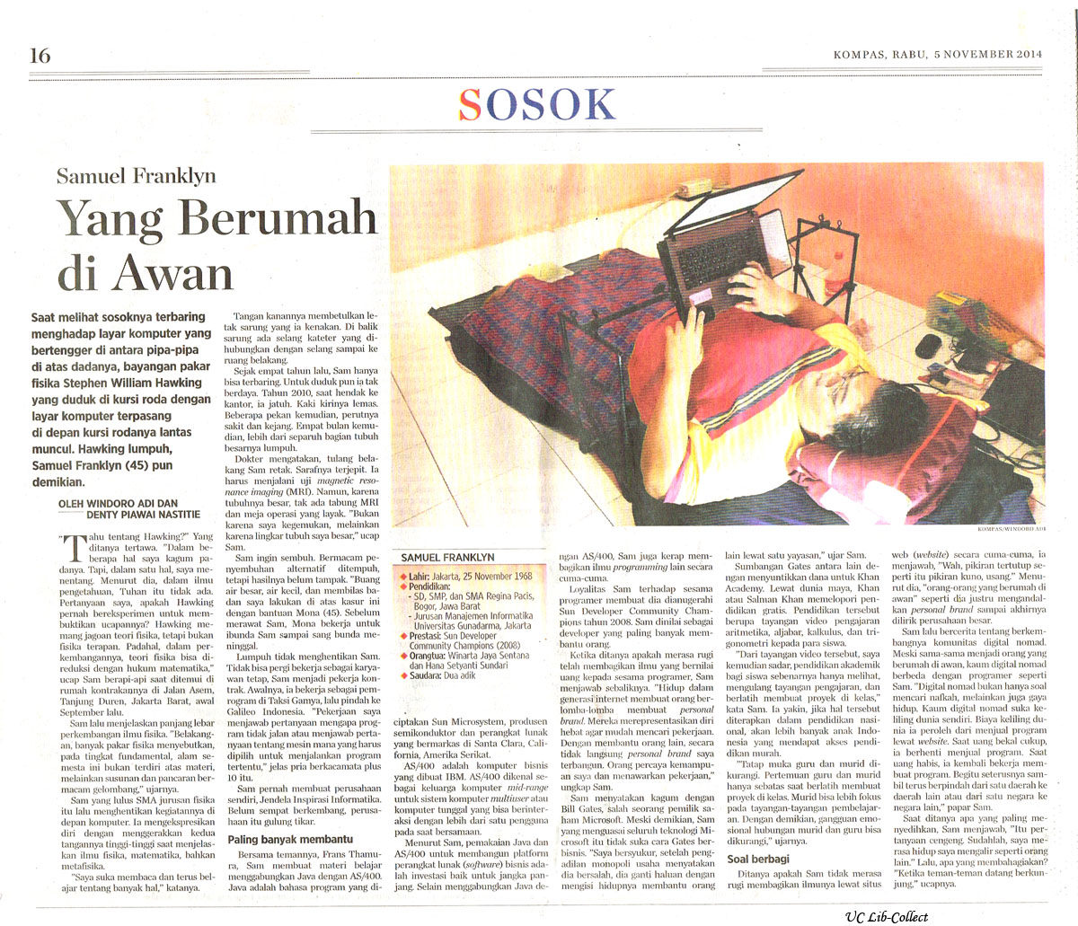 Yang Berumah di Awan. Kompas.5 November 2014.Hal. 16