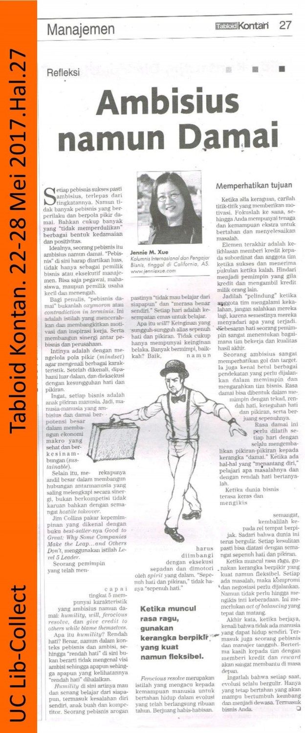 Ambisius namun Damai. Tabloid Kontan. 22 Mei - 28 Mei 2017. Hal.27 001-page-001