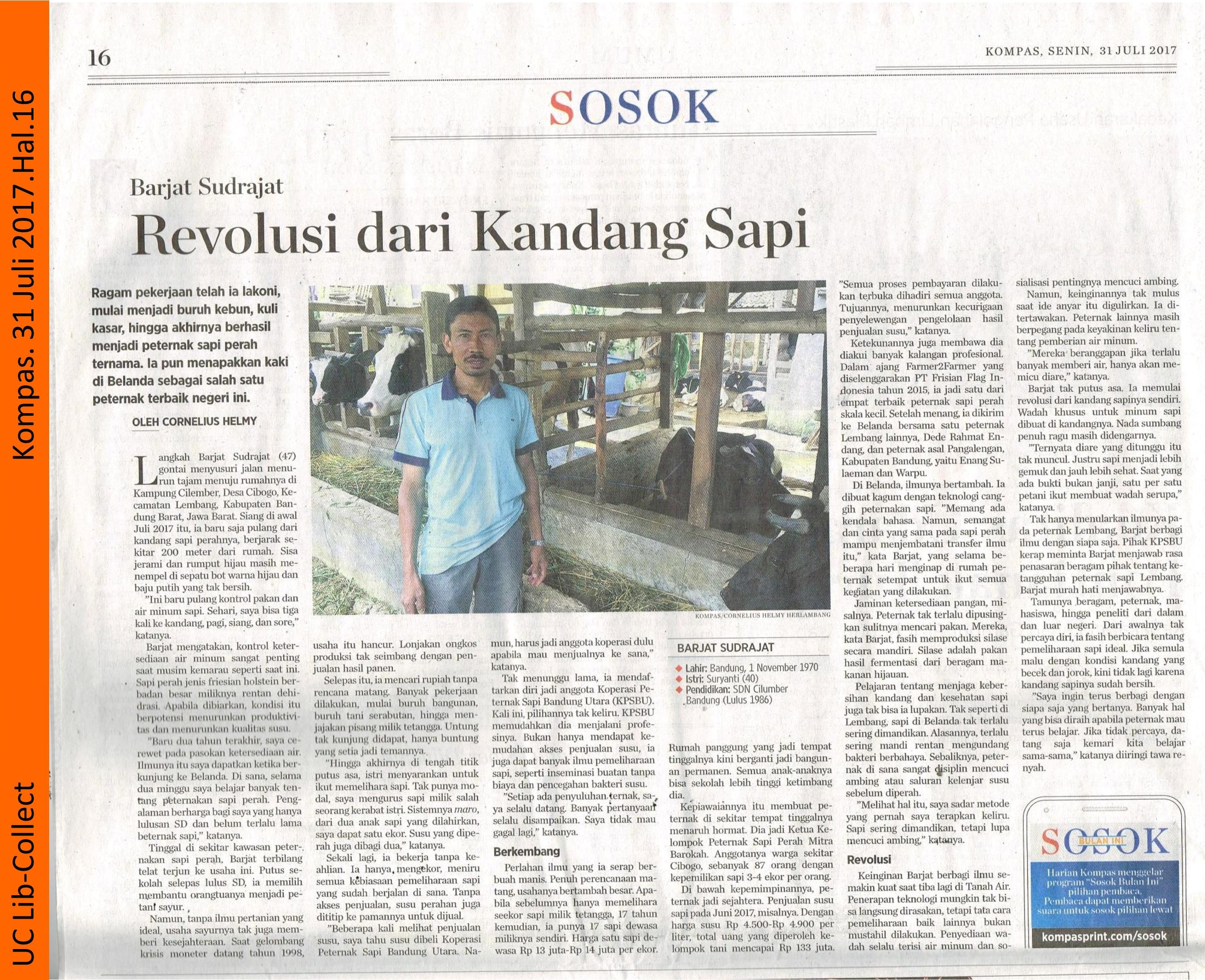 Barat Sudrajat Revolusi dari Kandang Sapi Kompas 31 Juli 2017 Hal 16 001