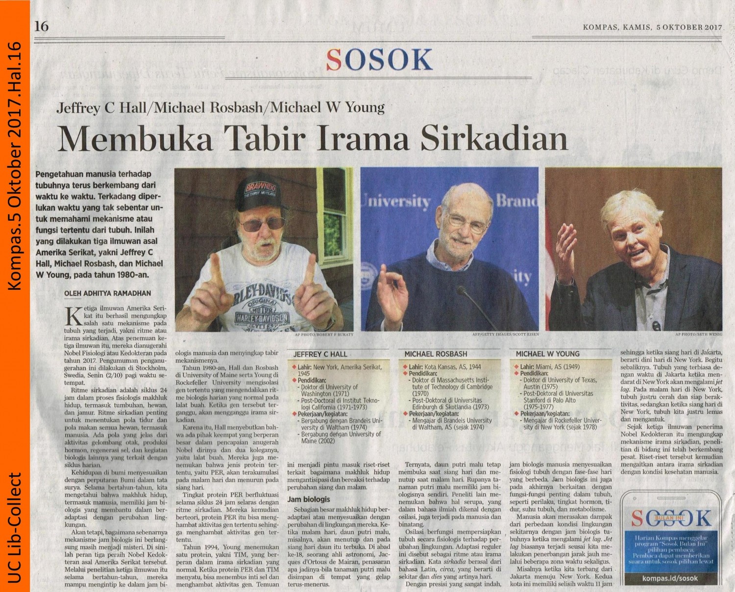 Jeffery C Hall, Michael Rosbash, Michael W Young. Kompas. 5 Oktober 2017. Hal.16 001-page-001