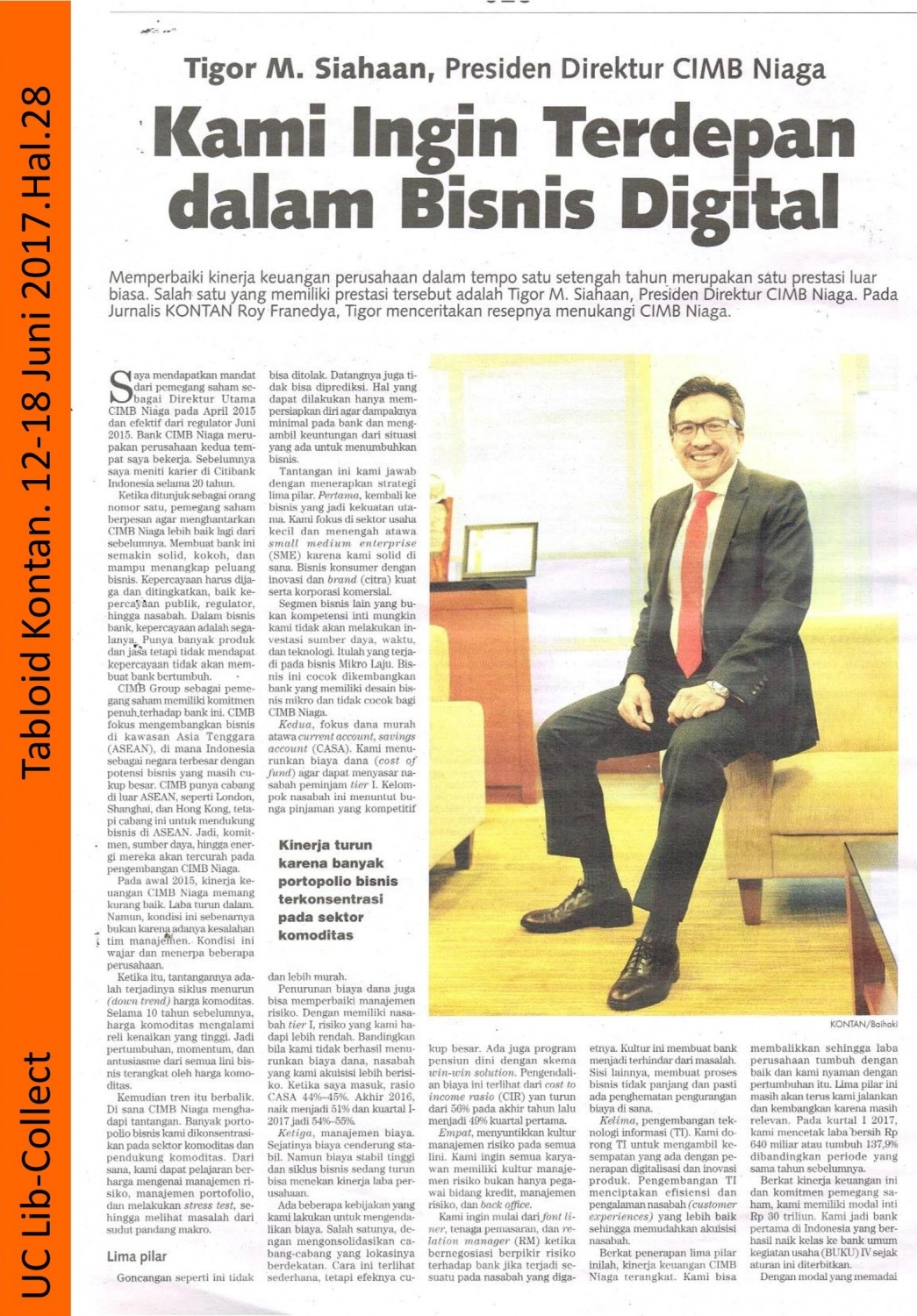 Kami Ingin Terdepan dalam Bisnis Digital.Tabloid Kontan.12 Juni-18 Juni 2017.Hal 28