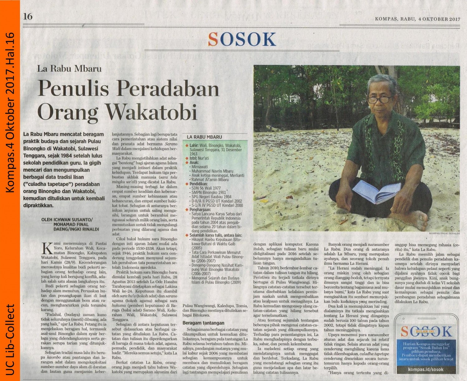 La Rabu Mbaru_Penulis Peradaban Orang Wakatobi. Kompas. 4 Oktober 2017. Hal. 16 001-page-001