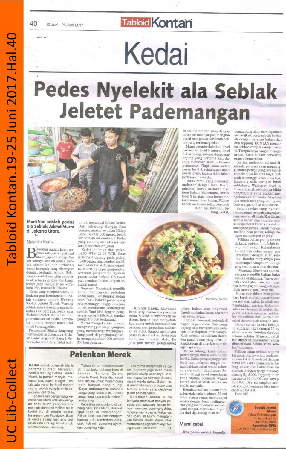 Marantina Napitu_Pedes Nyelekit ala Seblak Jeletet Pademangan.Tabloid Kontan.19 Juni-25 Juni 2017.Hal 40 001-page-001