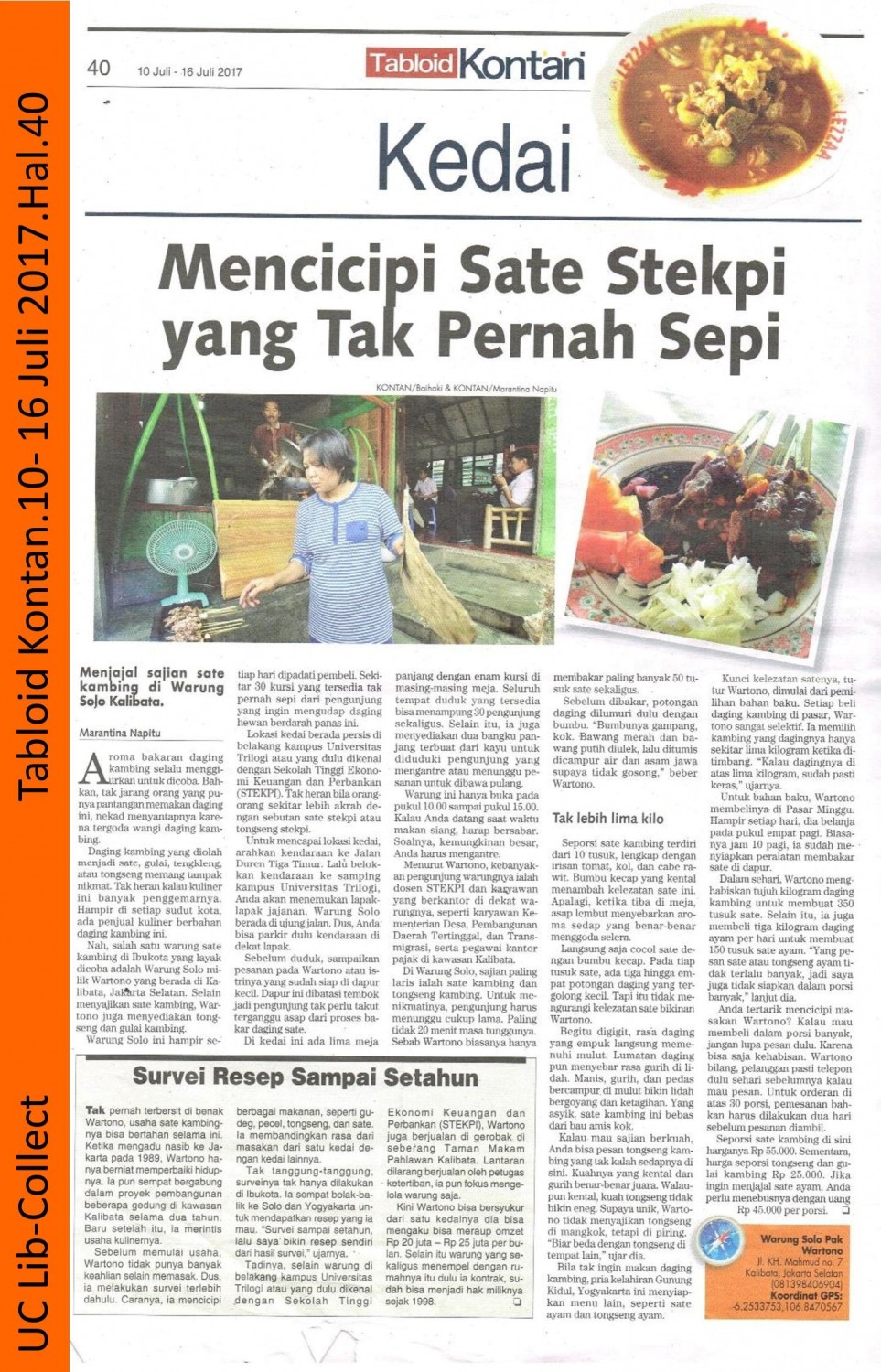 Mencicipi Sate Stekpi yang Tak Pernah Sepi.Tabloid Kontan.10 Juli-16 Juli 2017.Hal 40 001-page-001