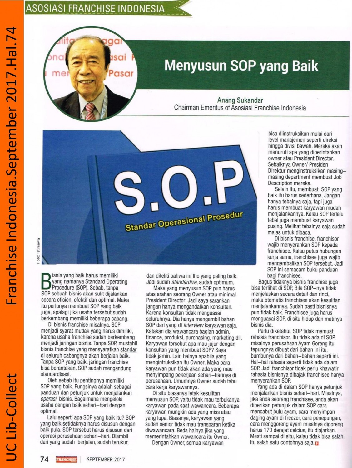 Menyusun SOP yang baik. Asosiasi Franchise Indonesia. September 2017. Hal. 74 001-page-001