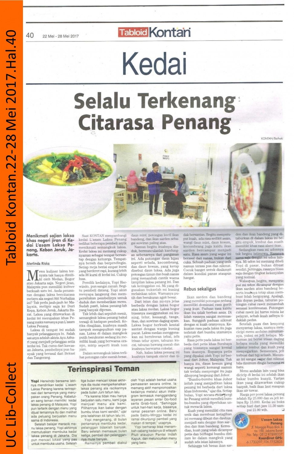 Selalu Terkenang Citarasa Penang. Tabloid Kontan. 22 Mei - 28 Mei 2017. Hal.40 001-page-001