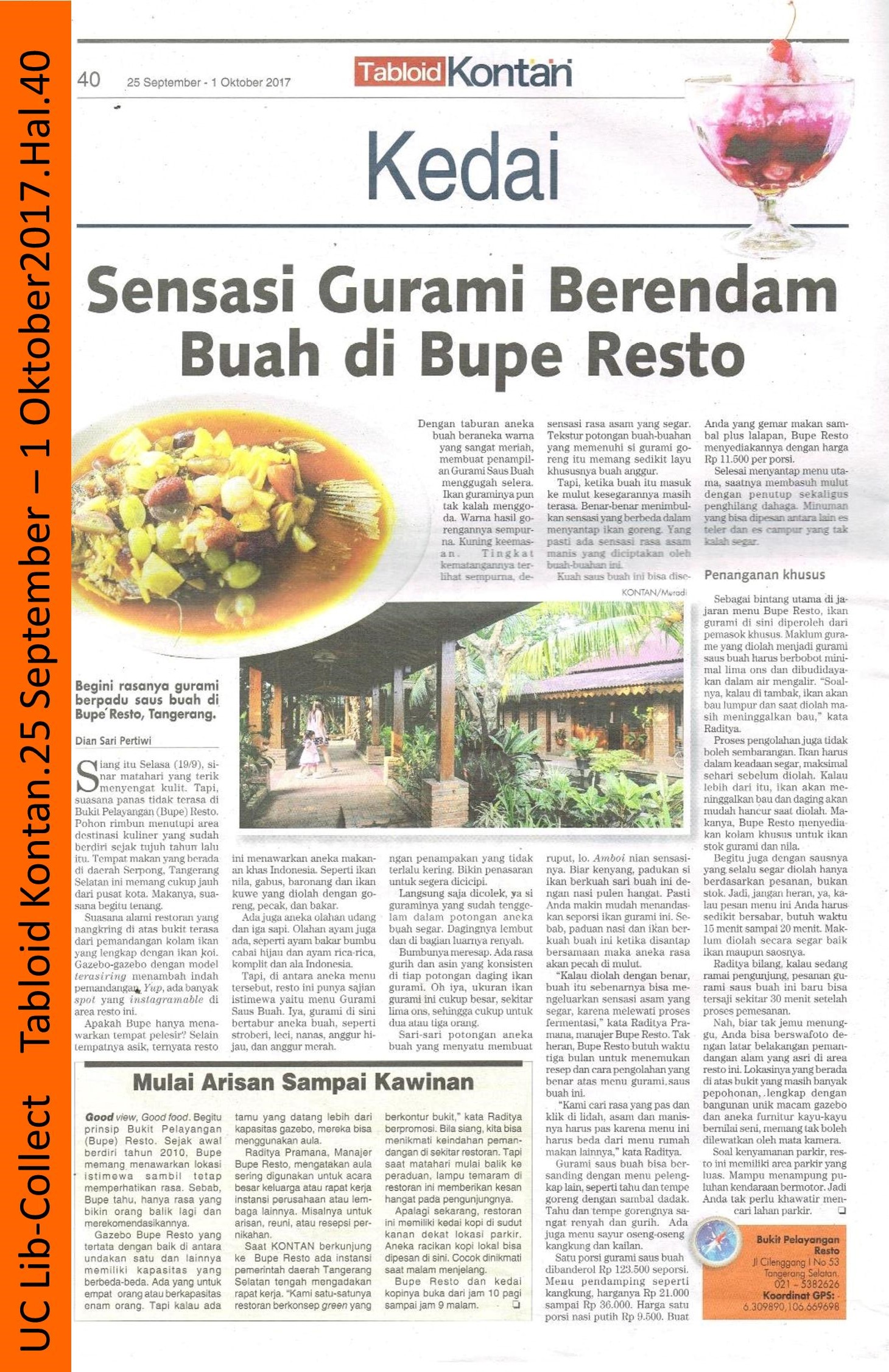 Sensasi Gurami Berendam Buah di Bupe Resto Tabloid Kontan 25 September 1 Oktober