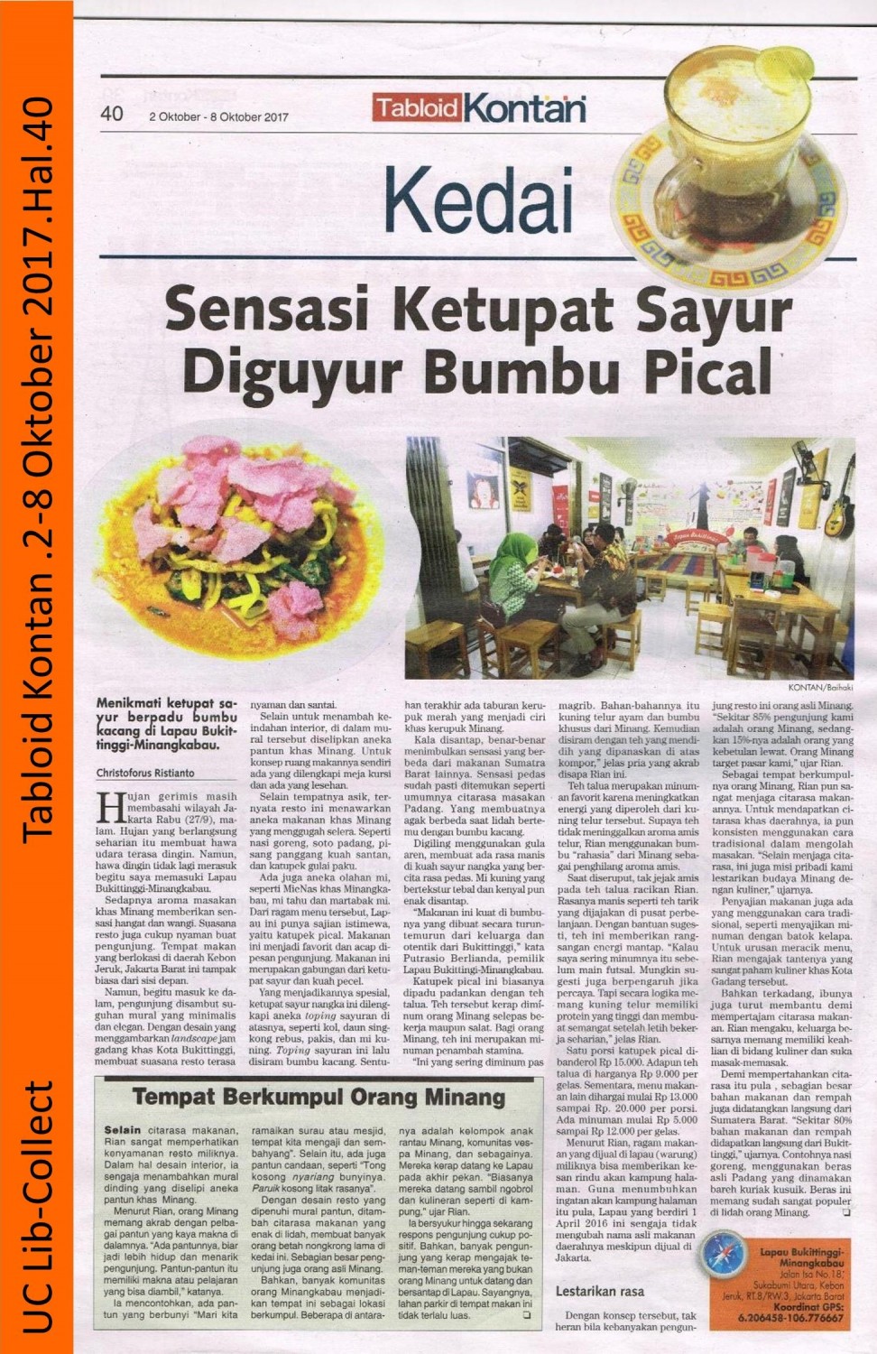 Sensasi Ketupat Diguyur Bumbu Pical. Tabloid Kontan. 2-8 Oktober 2017. Hal. 40 001-page-001