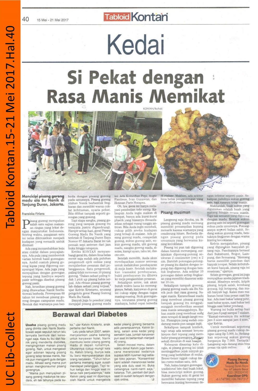 Si Pekat dengan Rasa Manis Memikat. Tabloid Kontan. 15 Mei - 21 Mei 2017. Hal.40 001-page-001