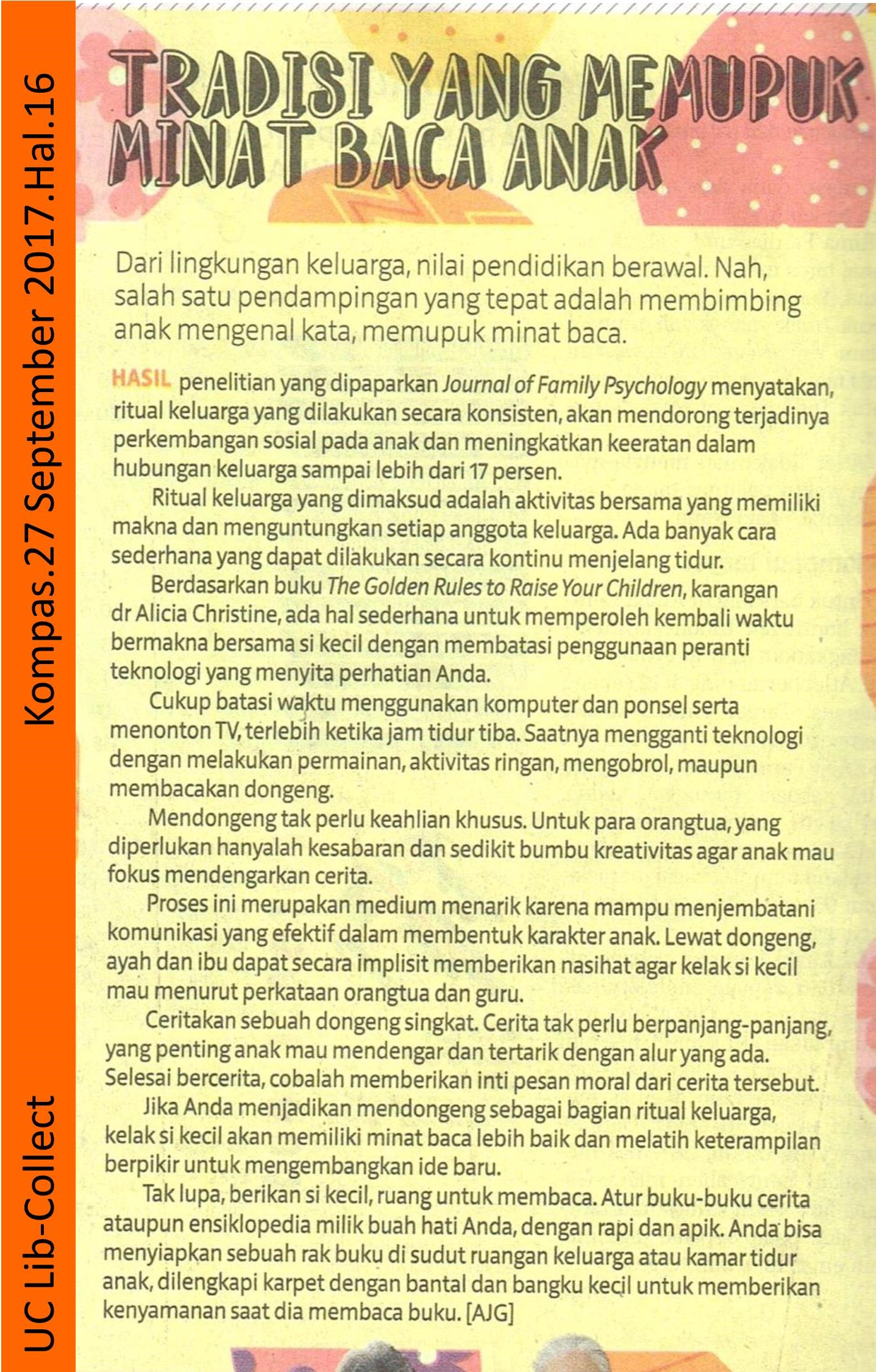 Tradisi Yang Memupuk Minat Baca Anak Kompas 24 September 2017 Hal 16 001