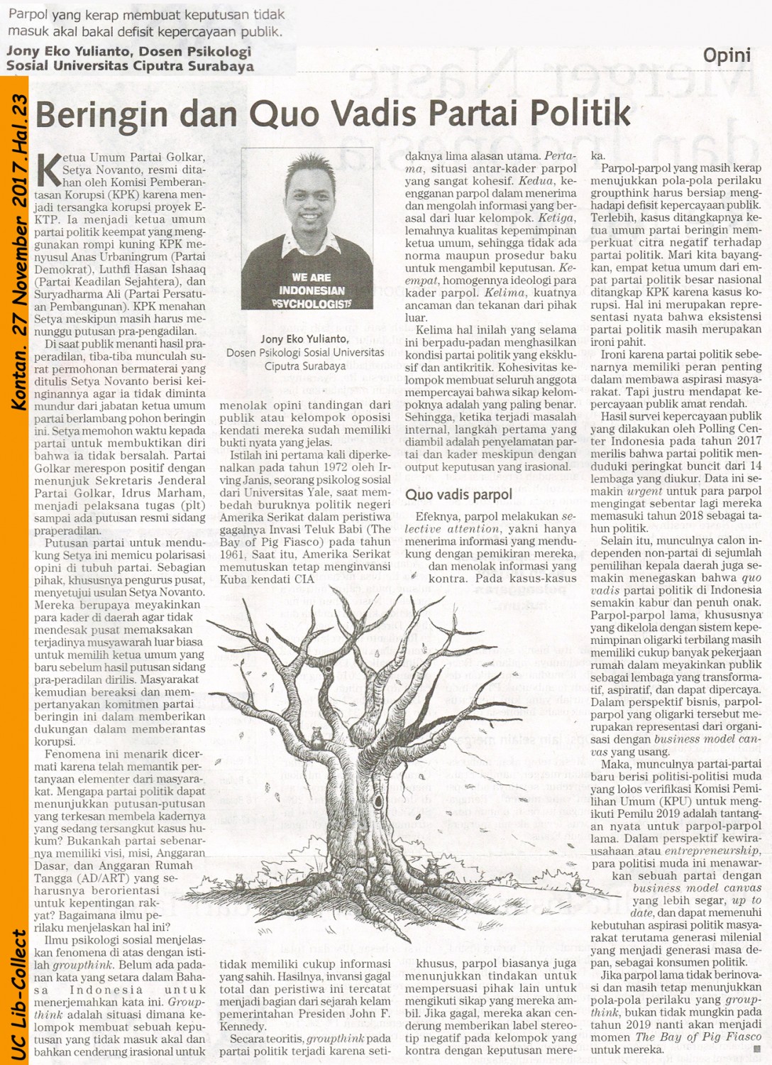 Beringin dan Quo Vadis Partai Politik. Kontan.27 November 2017.Hal.23_Jony Eko Yulianto