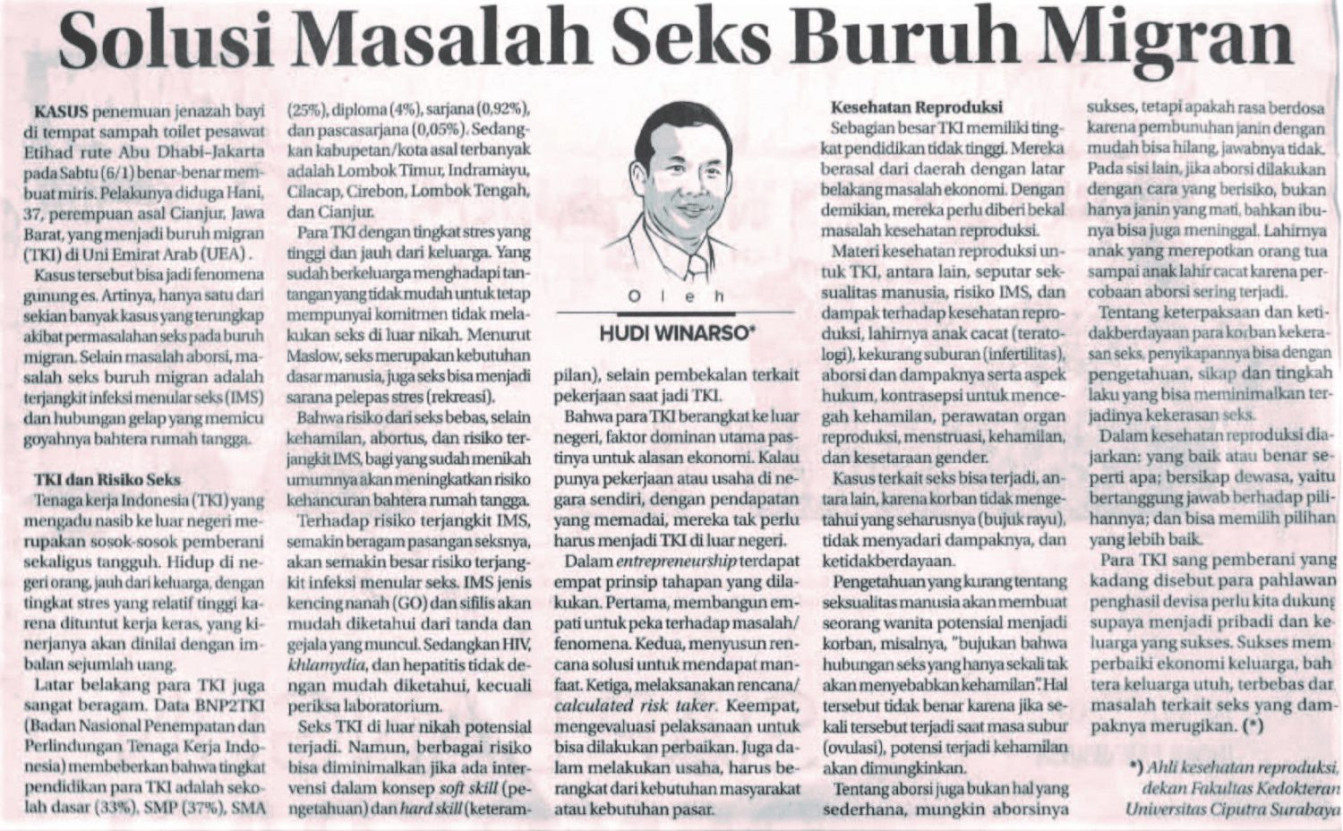 Solusi Masalah Seks Buruh Migran.Jawa Pos.11 Januari 2018 – Library