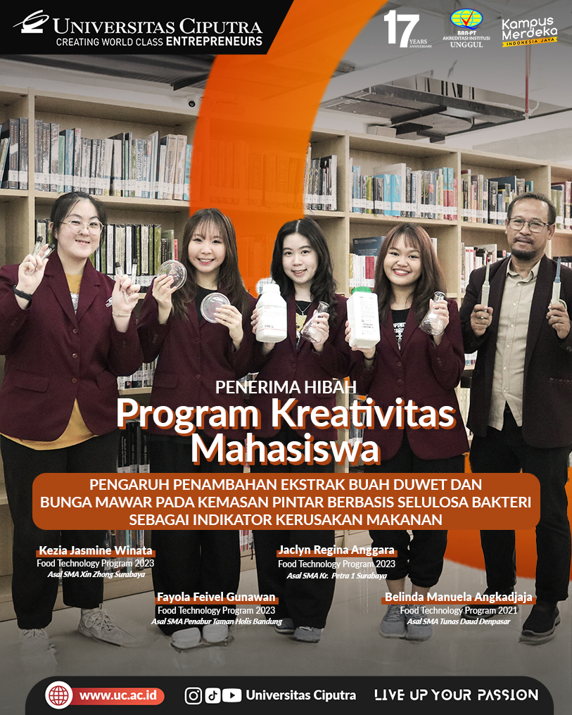 Penerima Hibah Program Kreativitas Mahasiswa - Pengaruh Penambahan Ekstrak Buah Duwet dan Bunga Mawar Pada Kemasan Pintar Berbasis Selulosa Bakteri Sebagai Indikator Kesurakan Makanan 