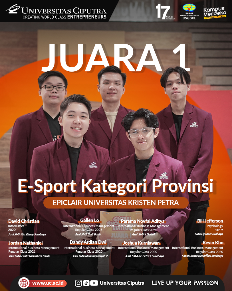 Juara 1 E-Sport Kategori Provinsi Epiclair Universitas Kristen Petra
